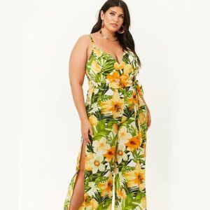 Tropical Floral Print Jumpsuit Plus Size